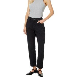 Paige Vintage Billy Crop High Rise Straight Jeans Distressed Button Dark Dawn 🖤